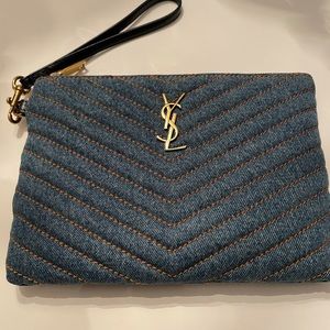 YSL DENIM WRISTLET/ CLUTCH